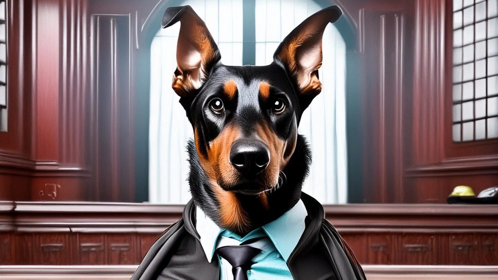 Firefly doberman dog as lawyer in courtroom 62488